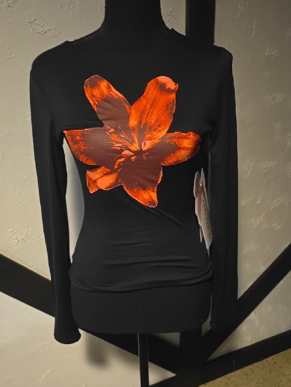 Black Long Sleeve Shirt With Red Flower Graphic